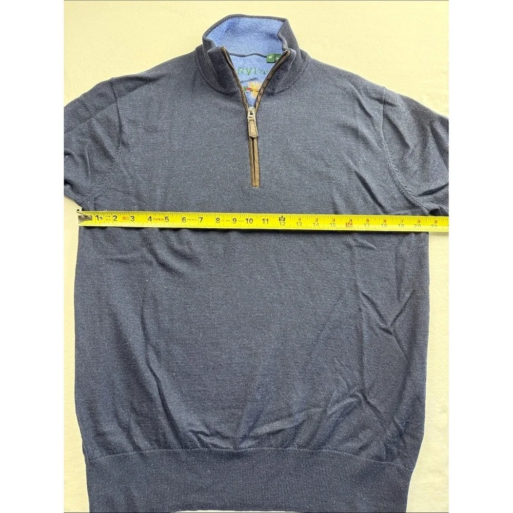 Orvis‎ Men's Grey and Light Blue Quarter Zip Knit Pullover Sweater Size M